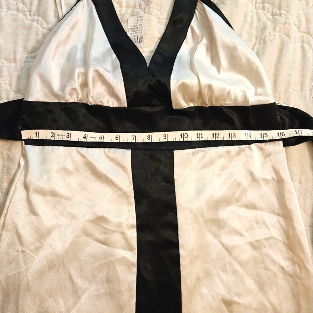 Wet Seal Black and White Satin Color Block Halter Dress - Picture 4 of 7